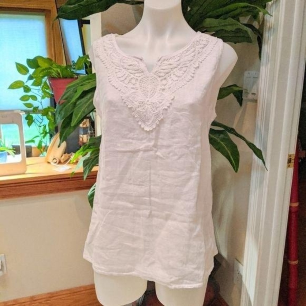 Lina Tomei Women's White Linen Tank Top Size Small